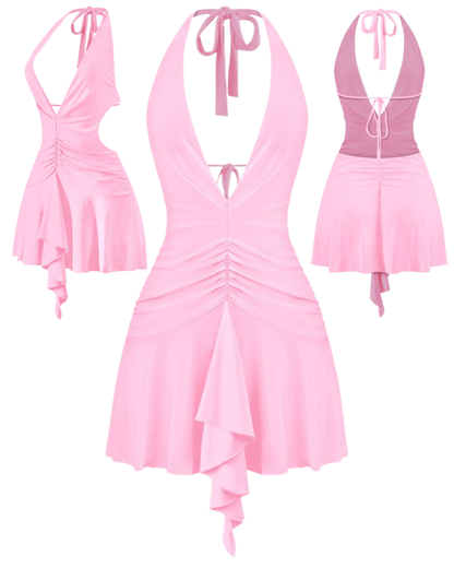 Open Back Halter Mini Dress