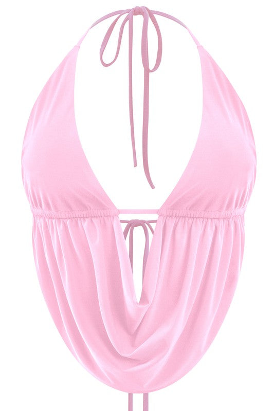Halter Cowl Neck Open Back Top