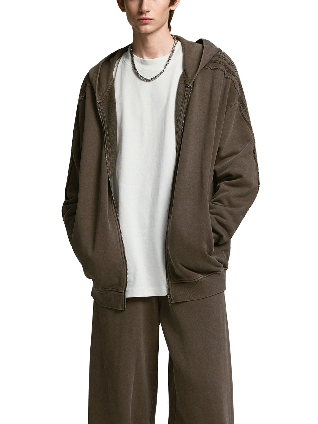 ESSENTIAL TAPE RAW EDGE ZIP HOODIE