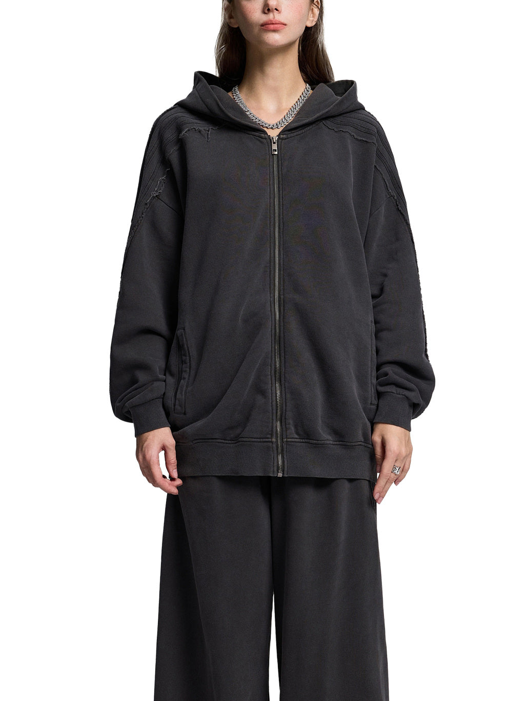 ESSENTIAL TAPE RAW EDGE ZIP HOODIE