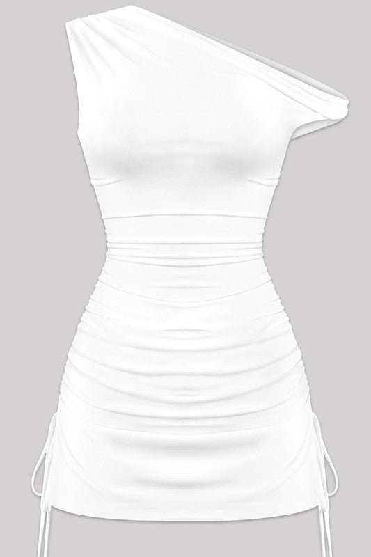 Off Shoulder Ruched Side Ties Mini Dress