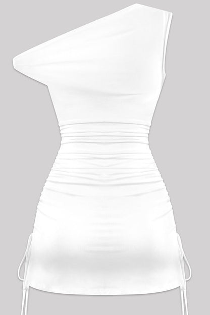 Off Shoulder Ruched Side Ties Mini Dress